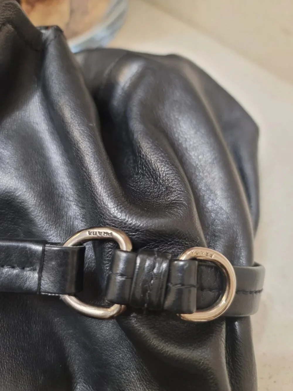 PRADA Milano Italy Black Tessuto-Vitelli Push-lock Easy Shoulder Bag Vintage - Picture 12 of 16